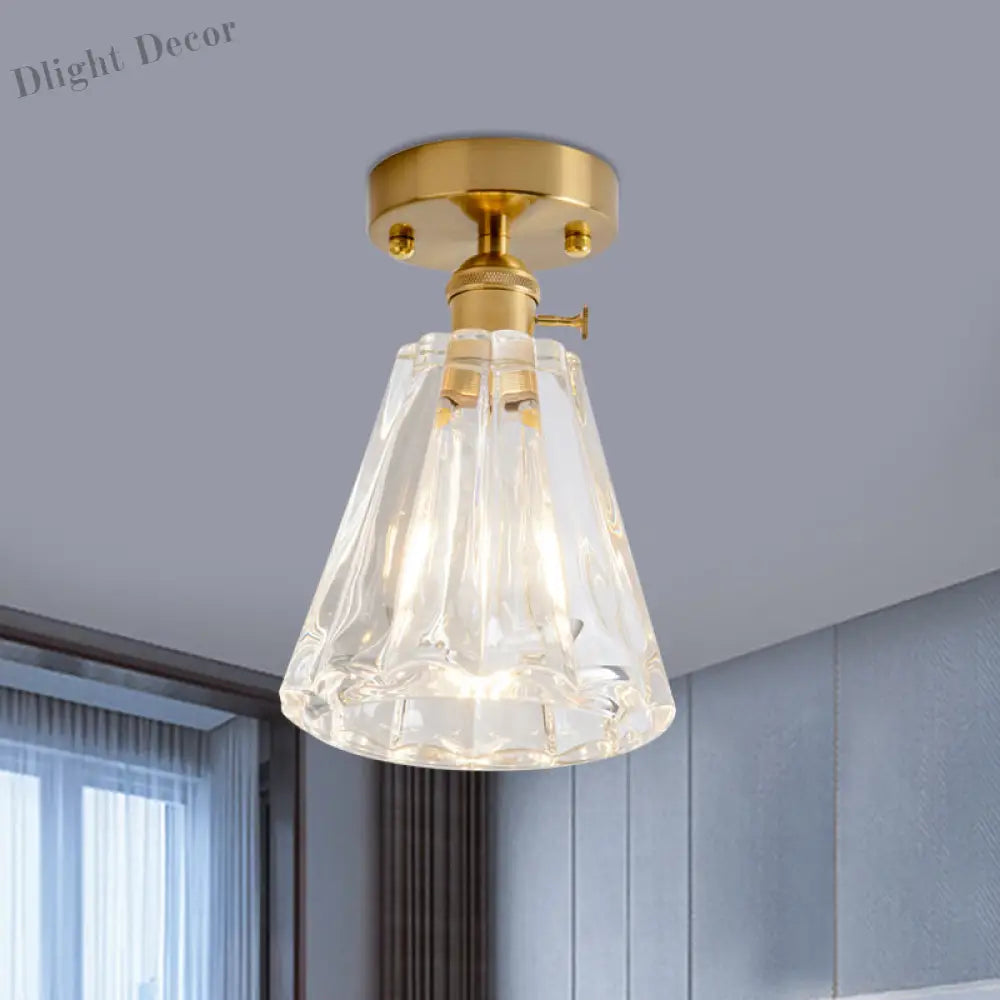 Industrial Chic Meets Modern Versatility: The Clear Glass Single - Light Gold Ceiling Light