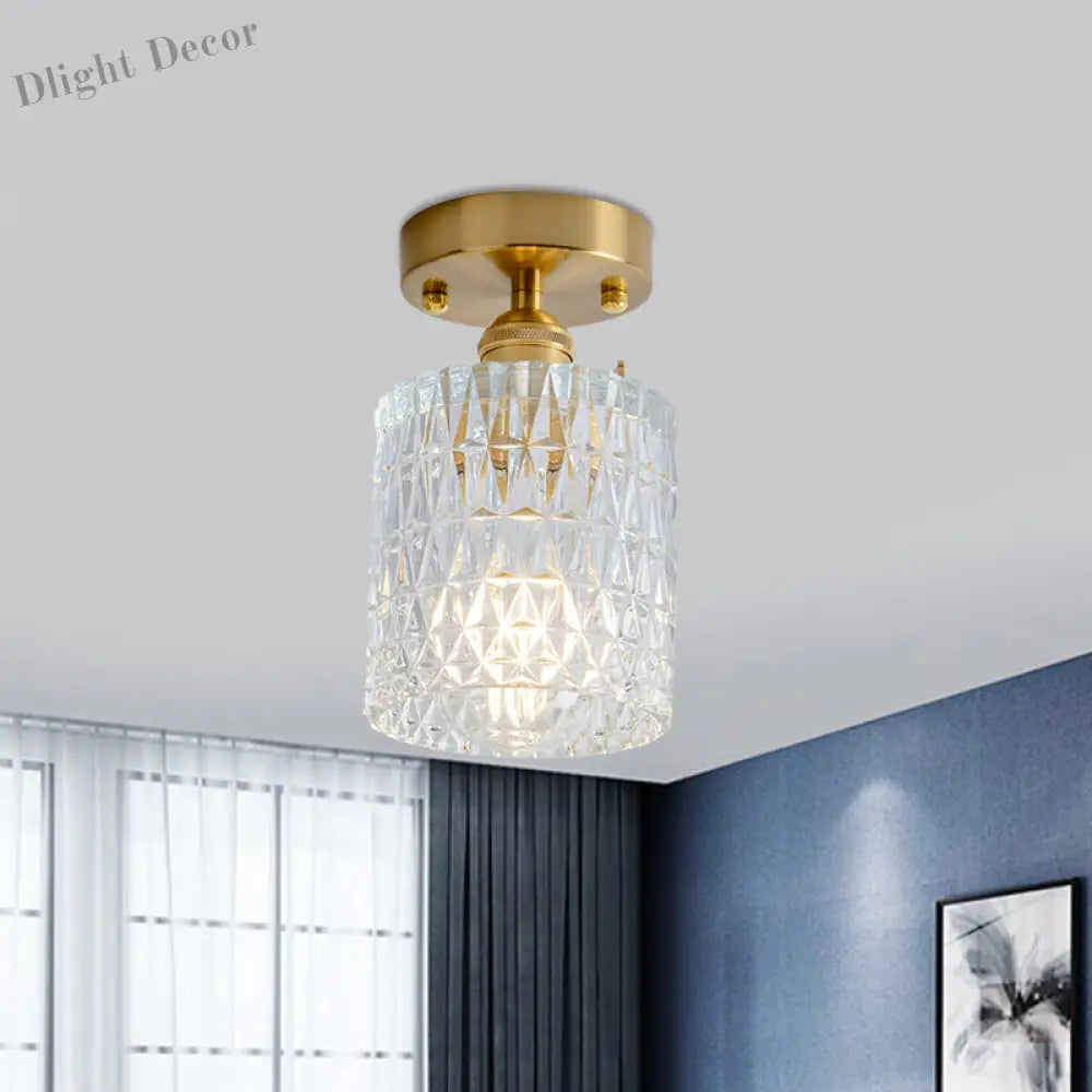 Industrial Chic Meets Modern Versatility: The Clear Glass Single - Light Gold Ceiling Light