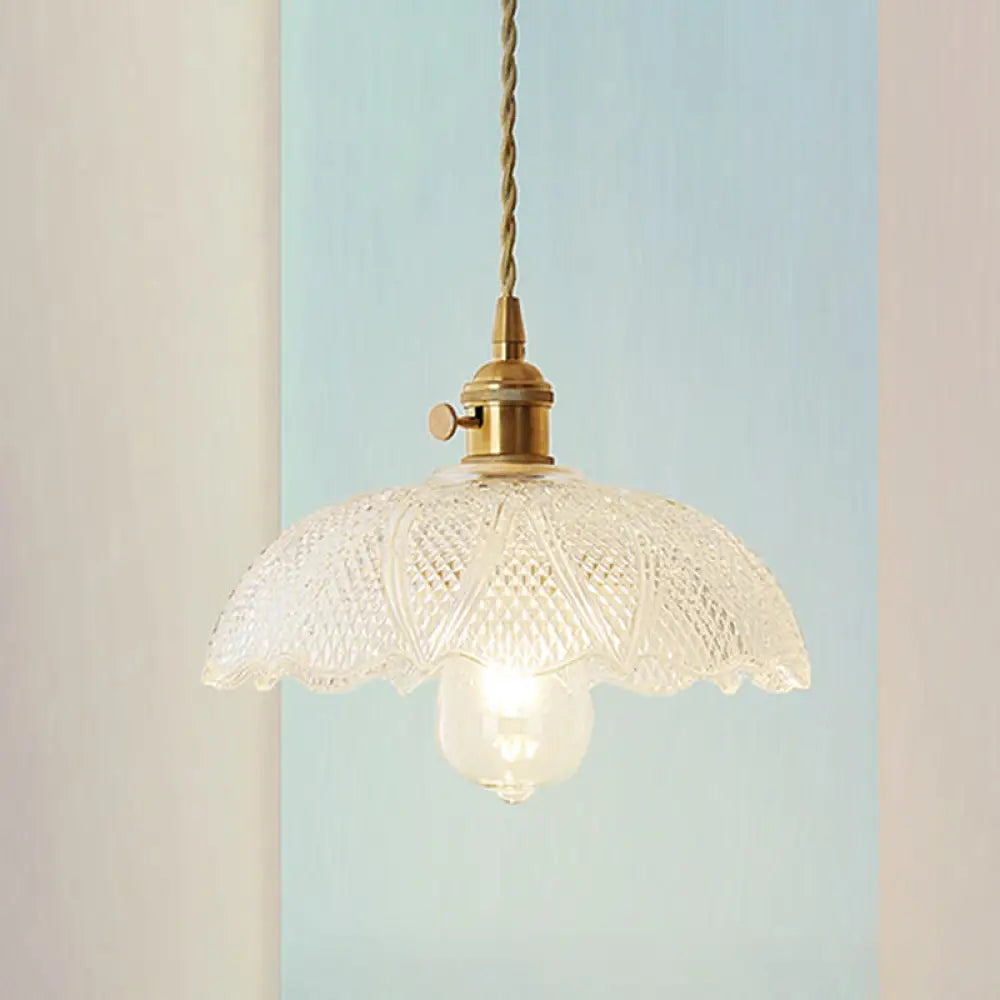 Isabella’s Modern Brass Pendant: Etched Glass Meets Vintage Charm Clear