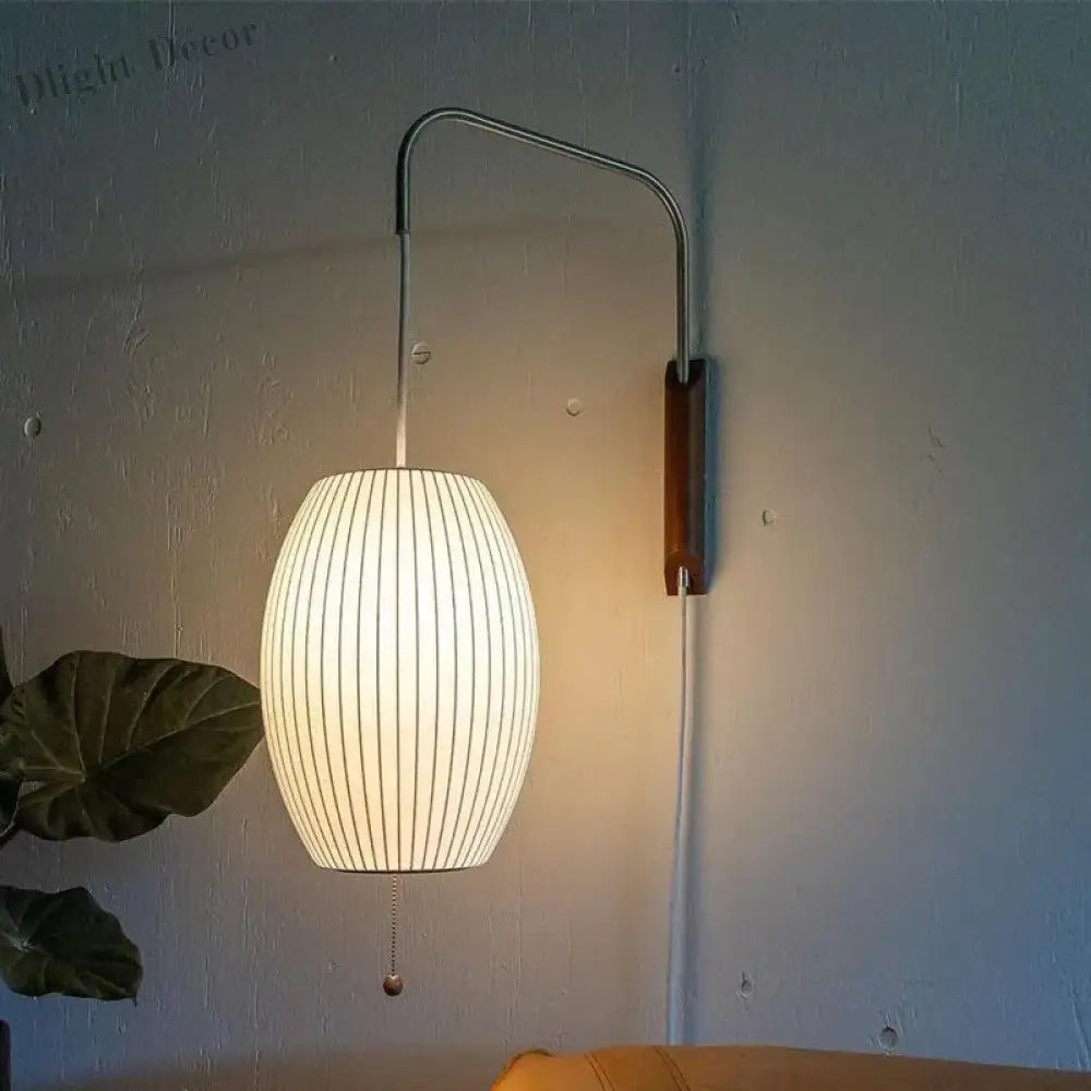 Japandi Design Nelson Wall Lamp - Hand - Woven Silk Light For Elegant Living Room And Bedroom Decor