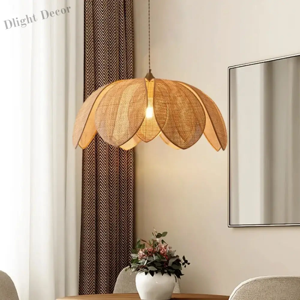 Japanese Style Handmade Woven Rattan Petal Chandelier - Unique Lighting For Dining Bedroom And