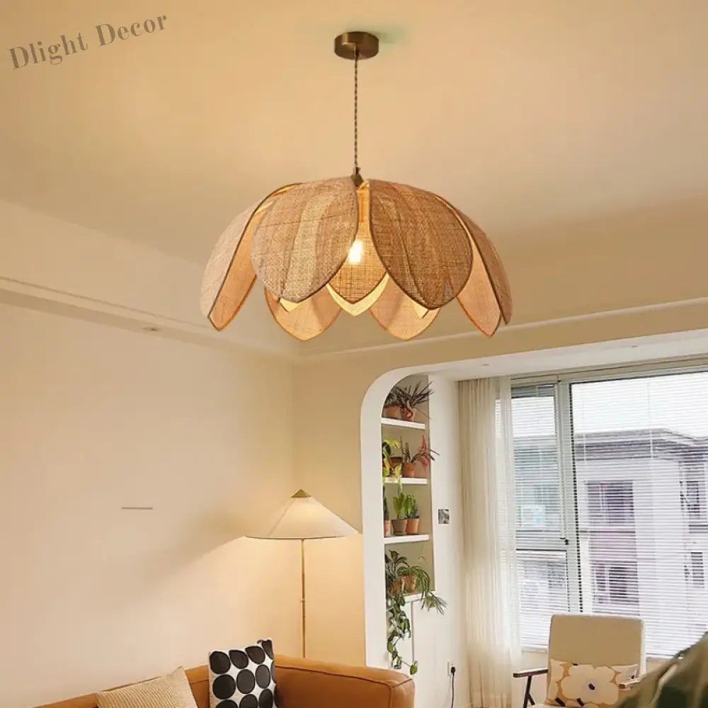 Japanese Style Handmade Woven Rattan Petal Chandelier - Unique Lighting For Dining Bedroom And