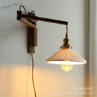 Japanese Vintage Walnut Wall Lamp With Ceramic Shade - Elegant Telescopic Lighting For Bedrooms