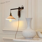 Japanese Vintage Walnut Wall Lamp With Ceramic Shade - Elegant Telescopic Lighting For Bedrooms