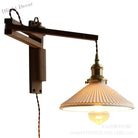 Japanese Vintage Walnut Wall Lamp With Ceramic Shade - Elegant Telescopic Lighting For Bedrooms