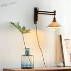 Japanese Vintage Walnut Wall Lamp With Ceramic Shade - Elegant Telescopic Lighting For Bedrooms