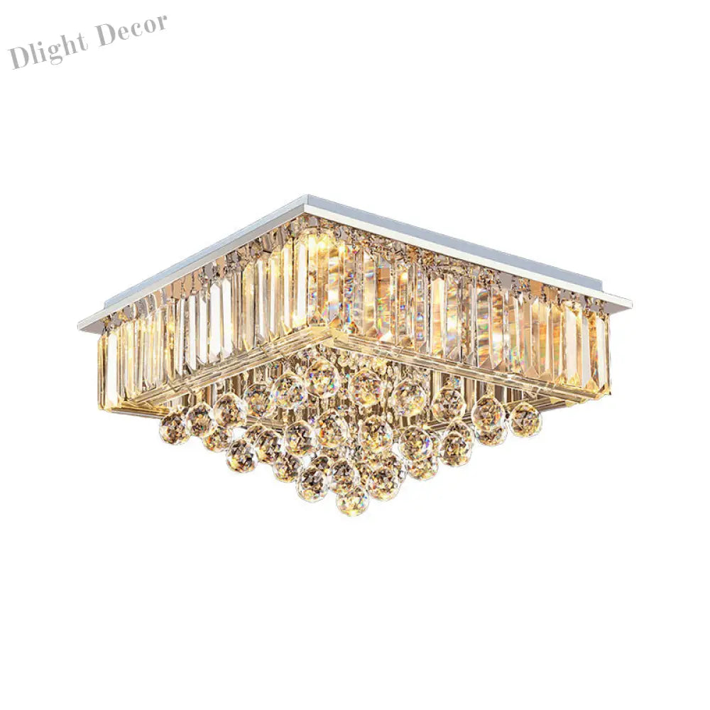 Journey Elegance Meets Sparkling Light: Crystal Square Flush Mount