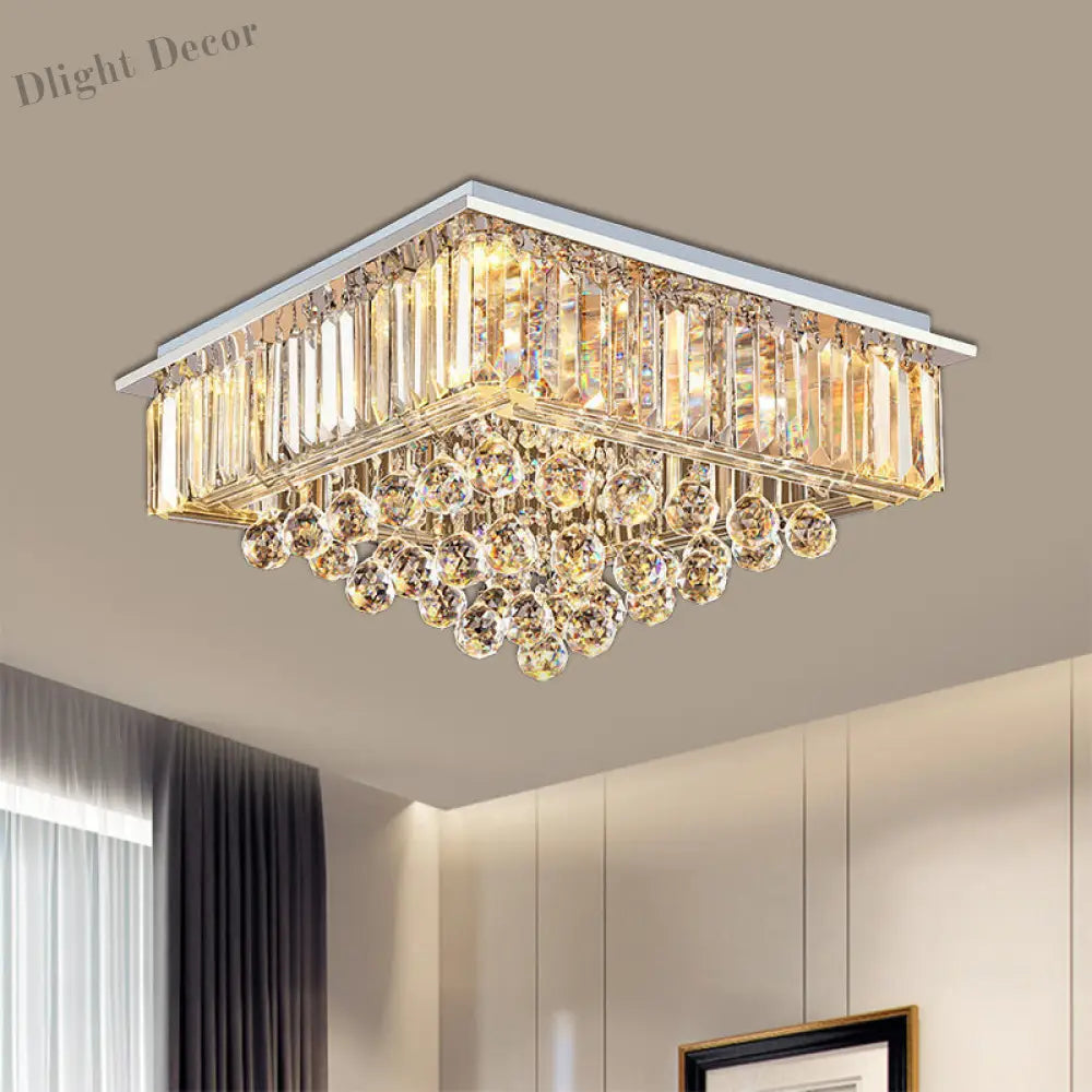 Journey Elegance Meets Sparkling Light: Crystal Square Flush Mount