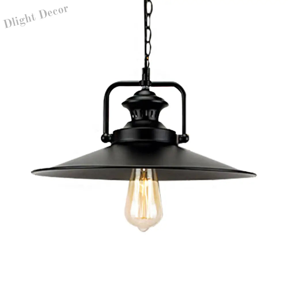 Juliette’s 10’/14’ Flared Metallic Pendant Light - Black Industrial Fixture For Lofts And