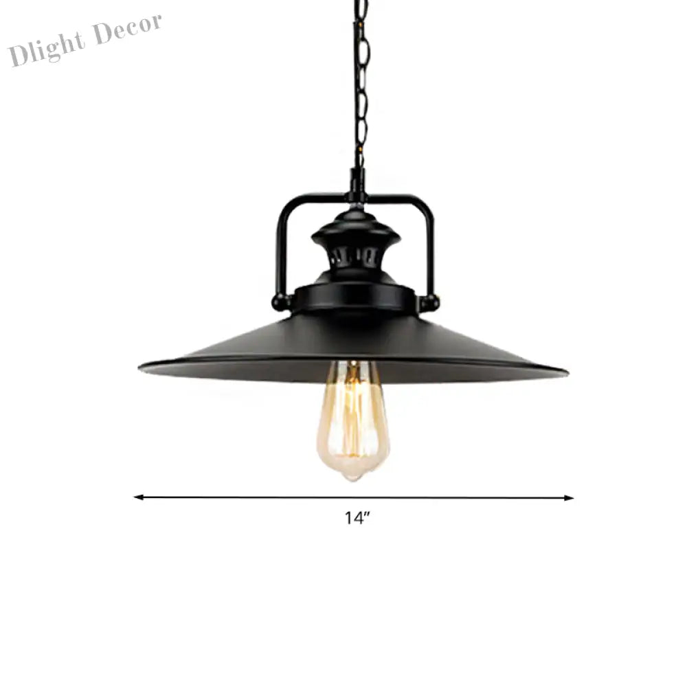 Juliette’s 10’/14’ Flared Metallic Pendant Light - Black Industrial Fixture For Lofts And