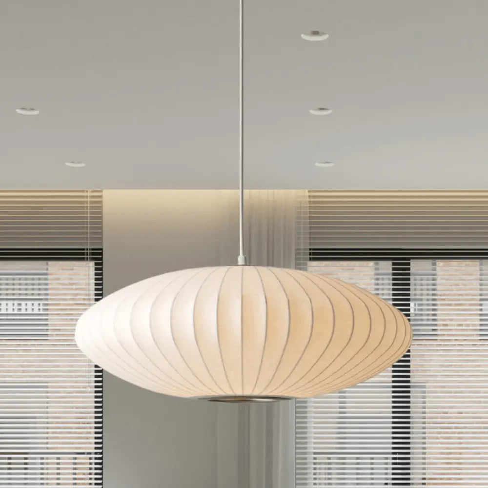 Juliette’s Saucer Hanging Ceiling Light - Modernist Fabric Pendant In White / 16’ Lighting