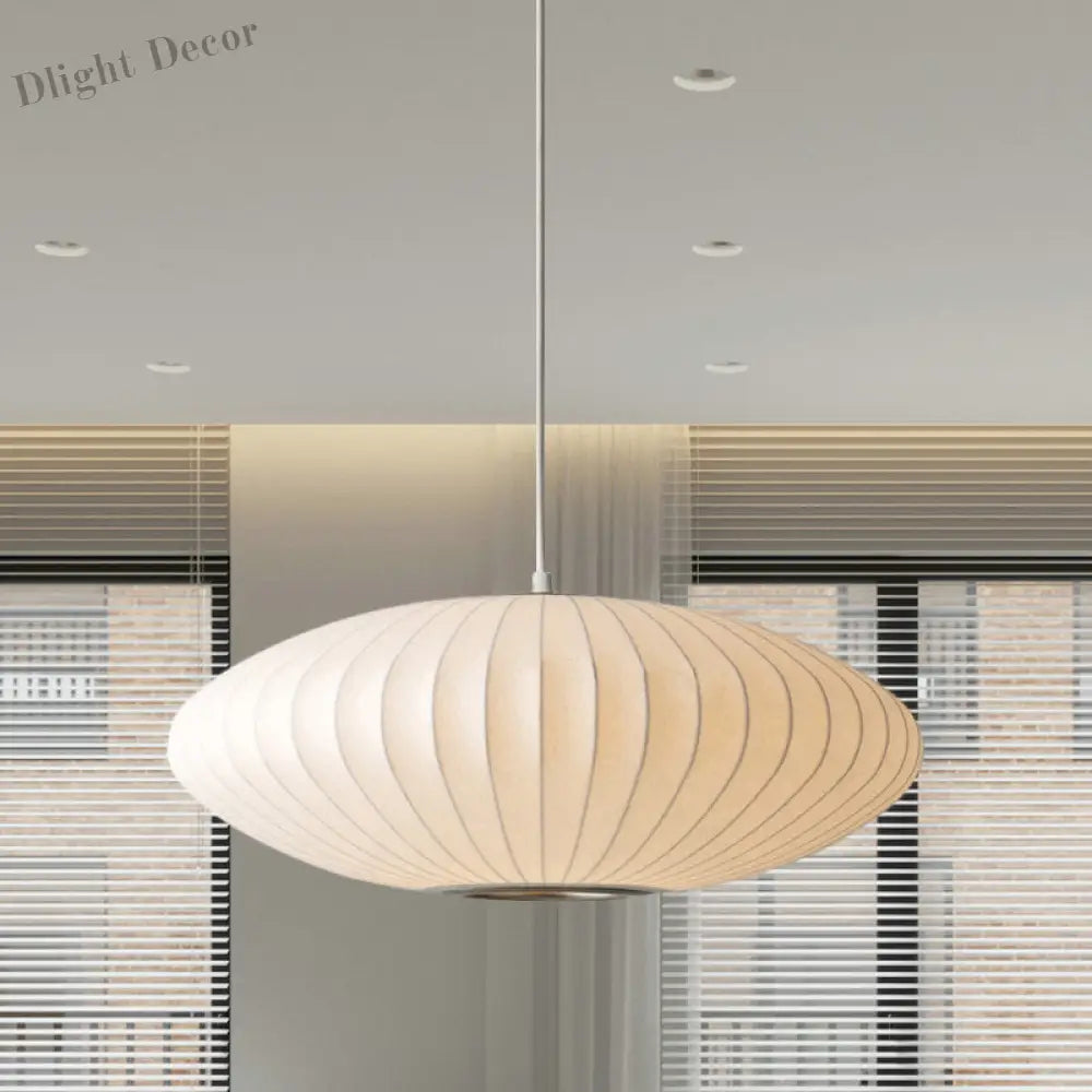 Juliette’s Saucer Hanging Ceiling Light - Modernist Fabric Pendant In White / 16’ Lighting