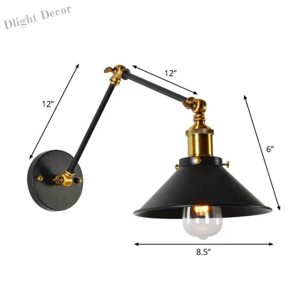 Kaylee Industrial Swing Arm Wall Lamp For Bedroom (Black/White & Brass)