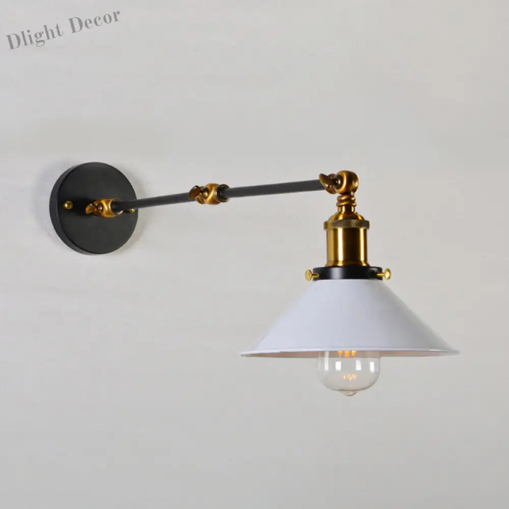 Kaylee Industrial Swing Arm Wall Lamp For Bedroom (Black/White & Brass)