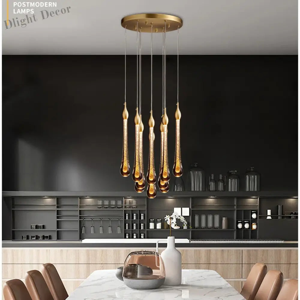 Lamp Led Chandelier - Modern Raindrop Crystal Pendant Light Fixtures In Gold For Kitchen Islands