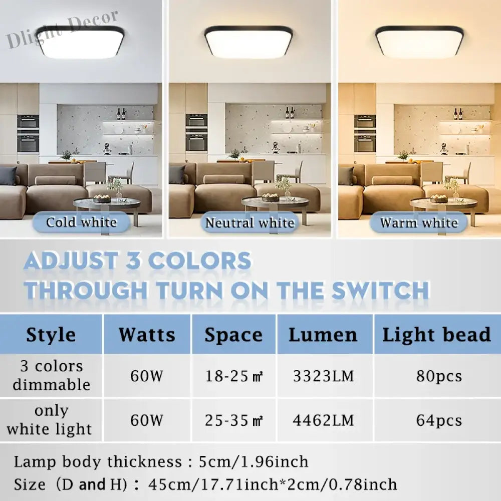 Large Modern Ceiling Lamp - 17.8 - Inch Led Panel Square Light For Living Room Bedroom Kitchen And