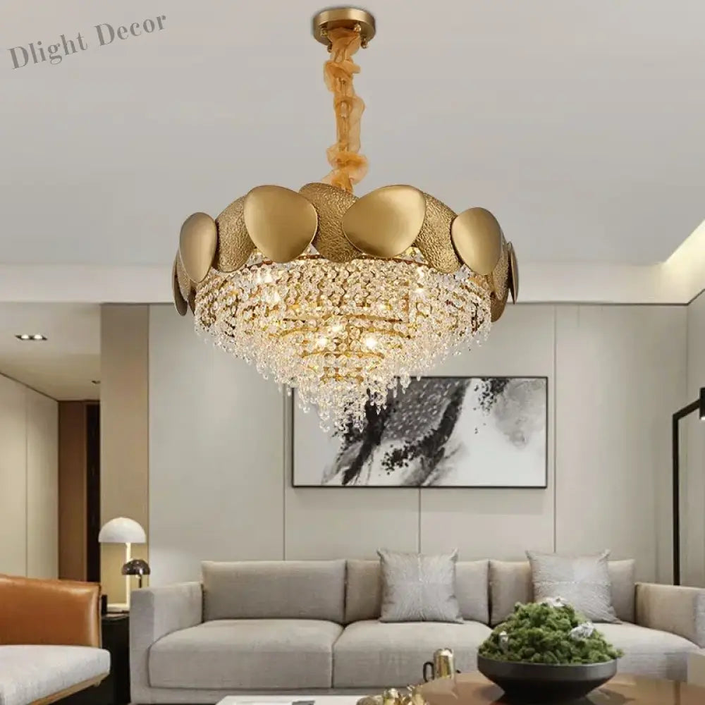 Led Tassels Crystal Chandelier - Modern Stainless Steel Gold Long/Round Pendant Light Chandelier