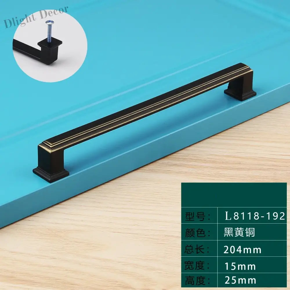 Light Luxury Bronze Cabinet Handles - Modern Drawer Pulls for Wardrobe and Kitchen Furniture Black yellow 192mm Handles
