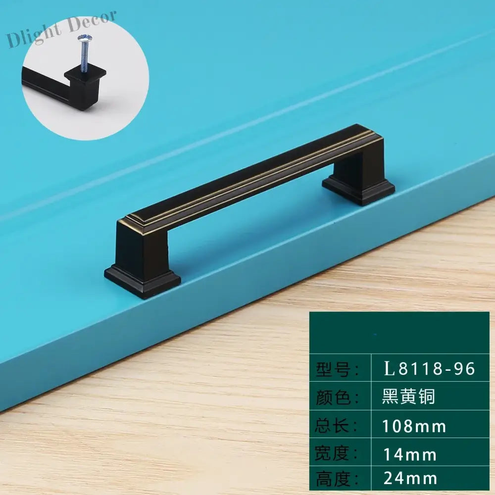 Light Luxury Bronze Cabinet Handles - Modern Drawer Pulls for Wardrobe and Kitchen Furniture Black yellow 96mm Handles