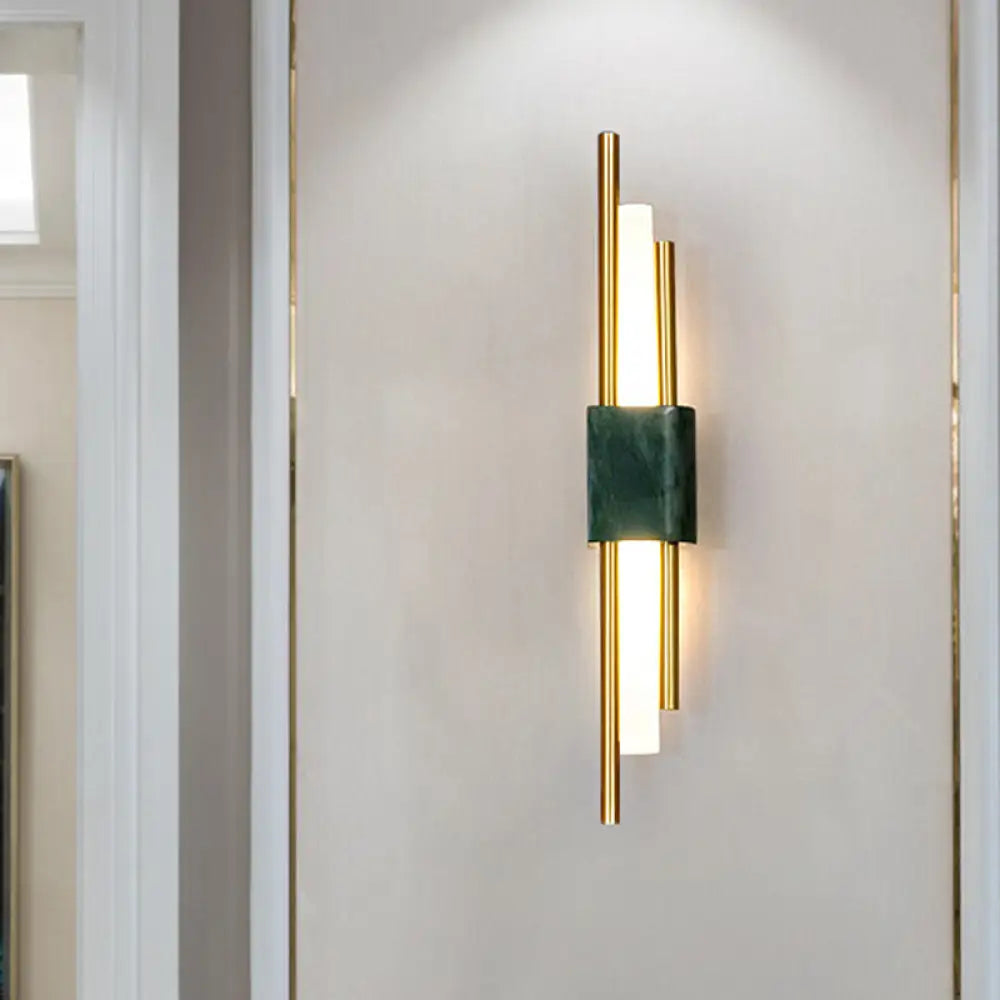 Luminescent Lines: Modern Led Wall Light With Marble Accents Green / White