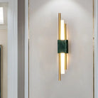 Luminescent Lines: Modern Led Wall Light With Marble Accents Green / White