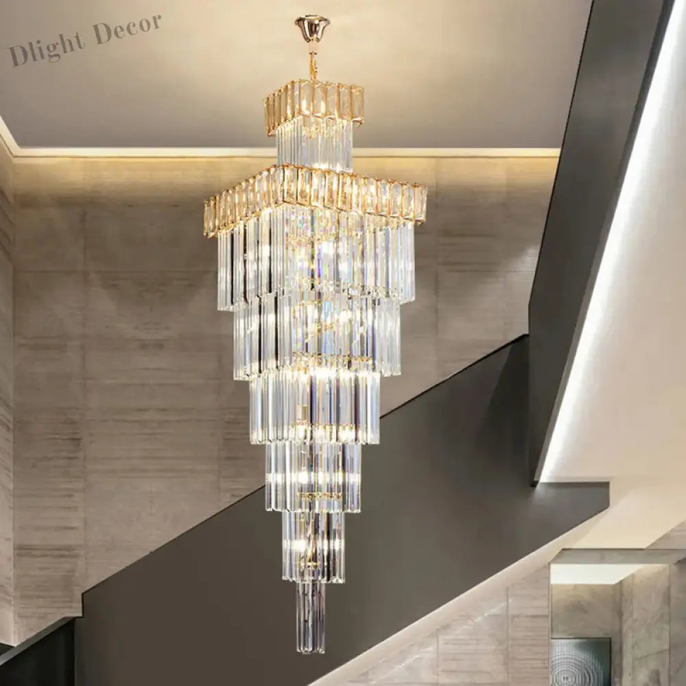 Luxurious Crystal Clear Pendant Light - Artistic Chandelier For Elegant Living Rooms And Staircases