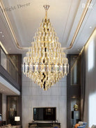 Luxurious Golden Amber Crystal Chandelier - Grand Decorative Lighting For Lobbies Villas Staircases