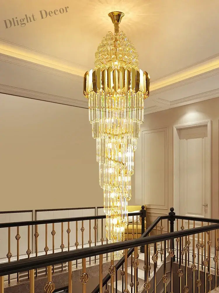 Luxurious Interior Hall Stairwell Golden Chandelier - Modern Elegance With Clean Crystal Ball