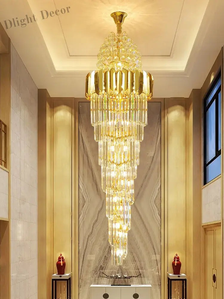 Luxurious Interior Hall Stairwell Golden Chandelier - Modern Elegance With Clean Crystal Ball