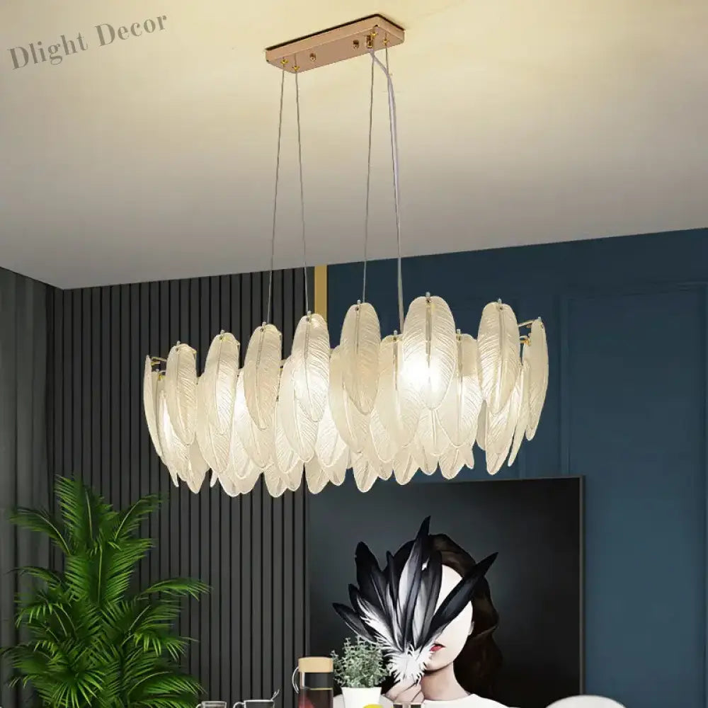 Luxurious Nordic Led Chandeliers - Gold Art Decor Feather Design Ideal For Living Rooms Dining