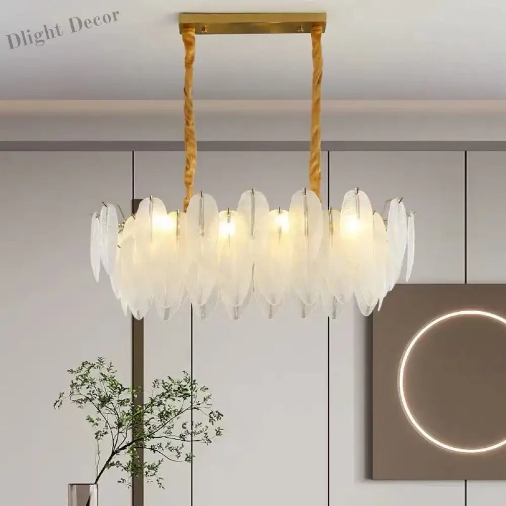 Luxurious Nordic Led Chandeliers - Gold Art Decor Feather Design Ideal For Living Rooms Dining