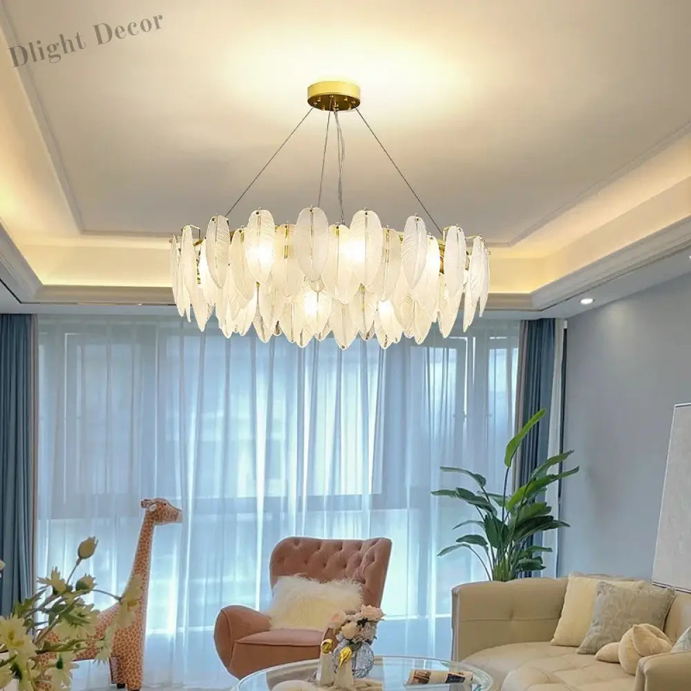 Luxurious Nordic Led Chandeliers - Gold Art Decor Feather Design Ideal For Living Rooms Dining