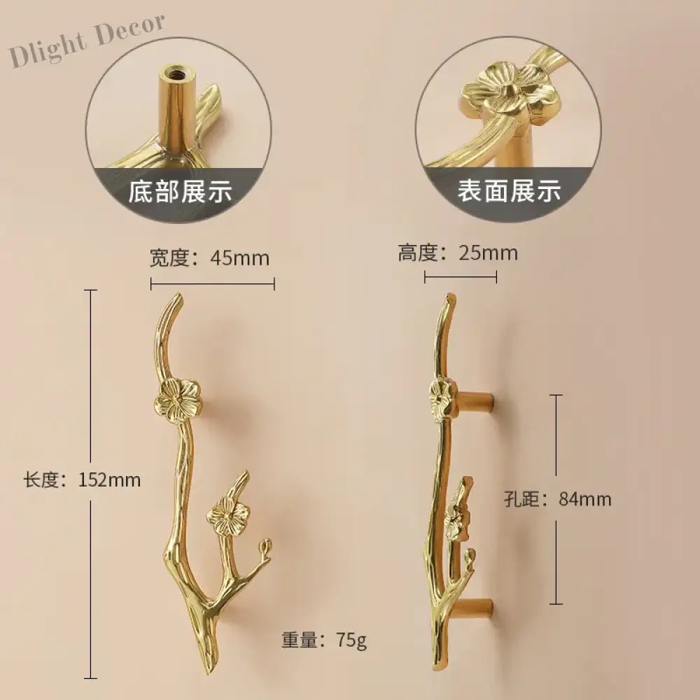 Luxury Brass Flower and Leaf Cabinet Handles – Chinese-Style Decorative Pulls for Wardrobes and Drawers 10-to right / 1