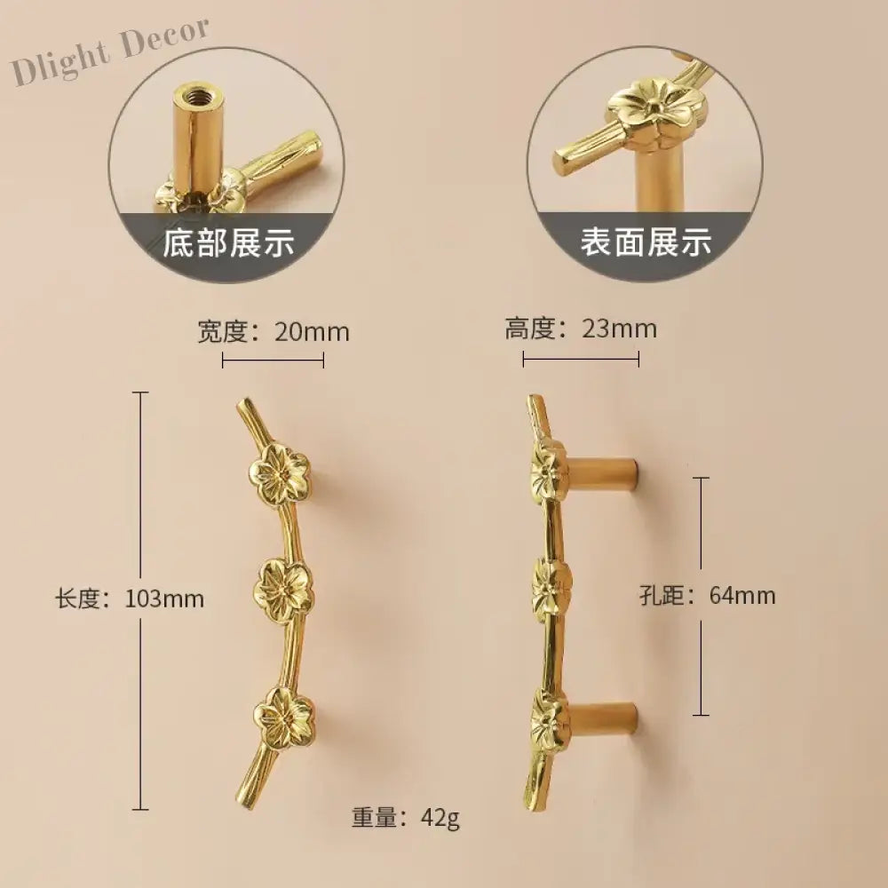 Luxury Brass Flower and Leaf Cabinet Handles – Chinese-Style Decorative Pulls for Wardrobes and Drawers 11 / 1 piece