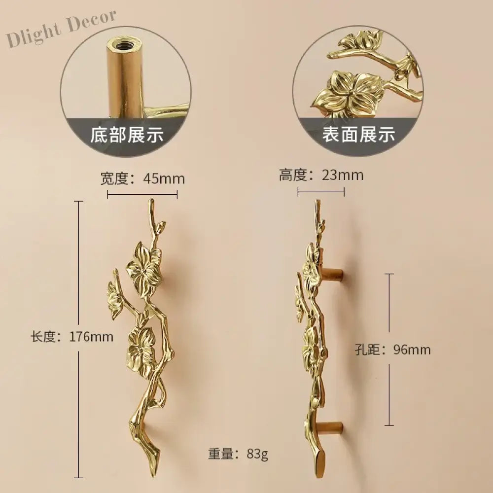 Luxury Brass Flower and Leaf Cabinet Handles – Chinese-Style Decorative Pulls for Wardrobes and Drawers 13-to left / 1