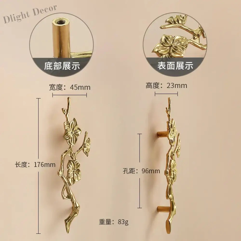 Luxury Brass Flower and Leaf Cabinet Handles – Chinese-Style Decorative Pulls for Wardrobes and Drawers 13-to right / 1