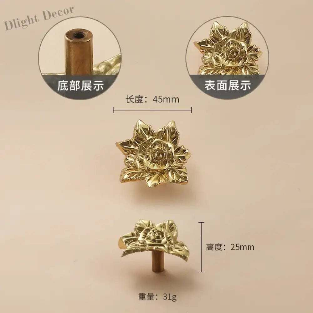 Luxury Brass Flower and Leaf Cabinet Handles – Chinese-Style Decorative Pulls for Wardrobes and Drawers 3 / 1 piece