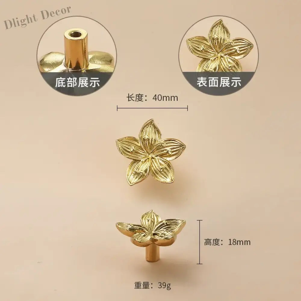 Luxury Brass Flower and Leaf Cabinet Handles – Chinese-Style Decorative Pulls for Wardrobes and Drawers 5 / 1 piece