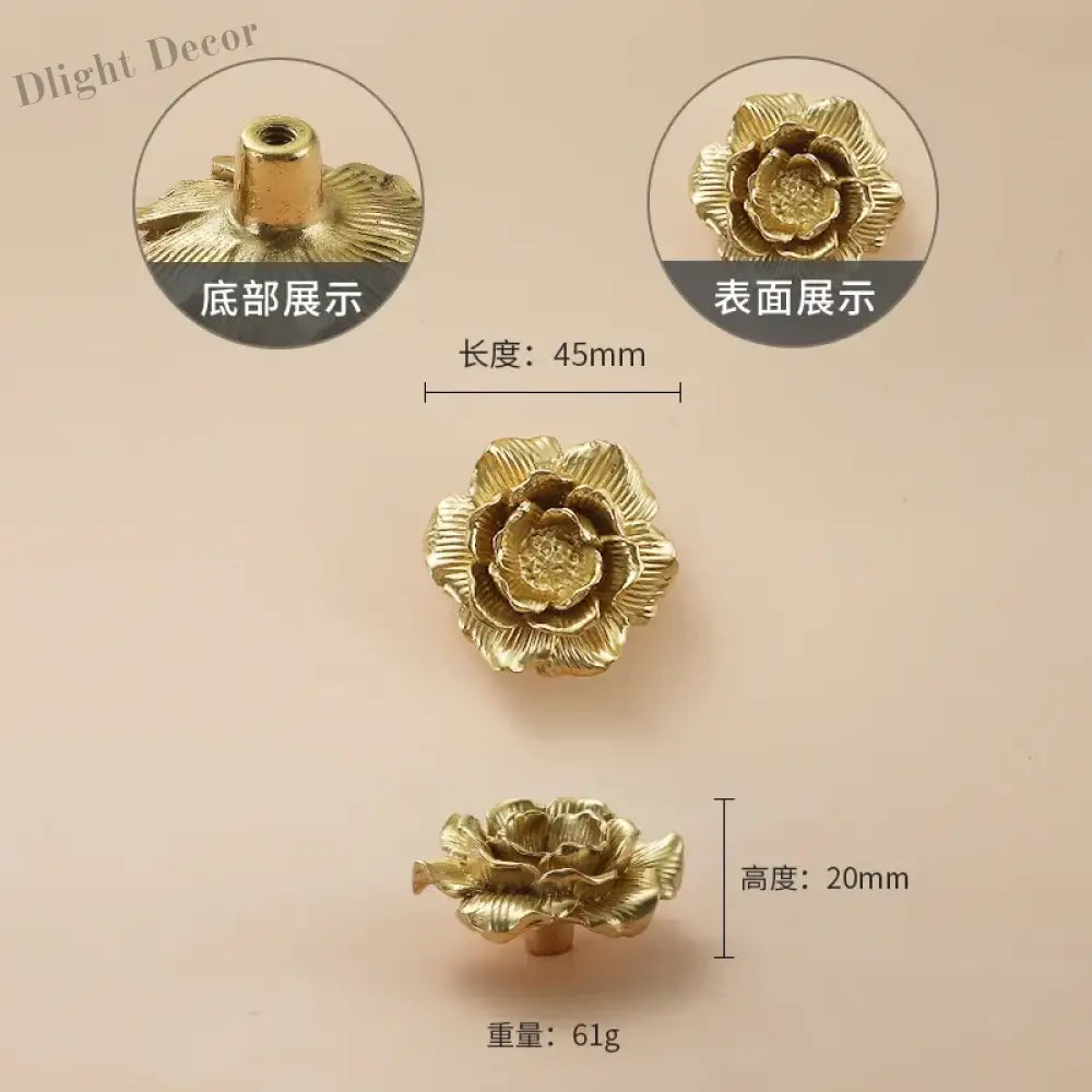 Luxury Brass Flower and Leaf Cabinet Handles – Chinese-Style Decorative Pulls for Wardrobes and Drawers 6-big / 1 piece