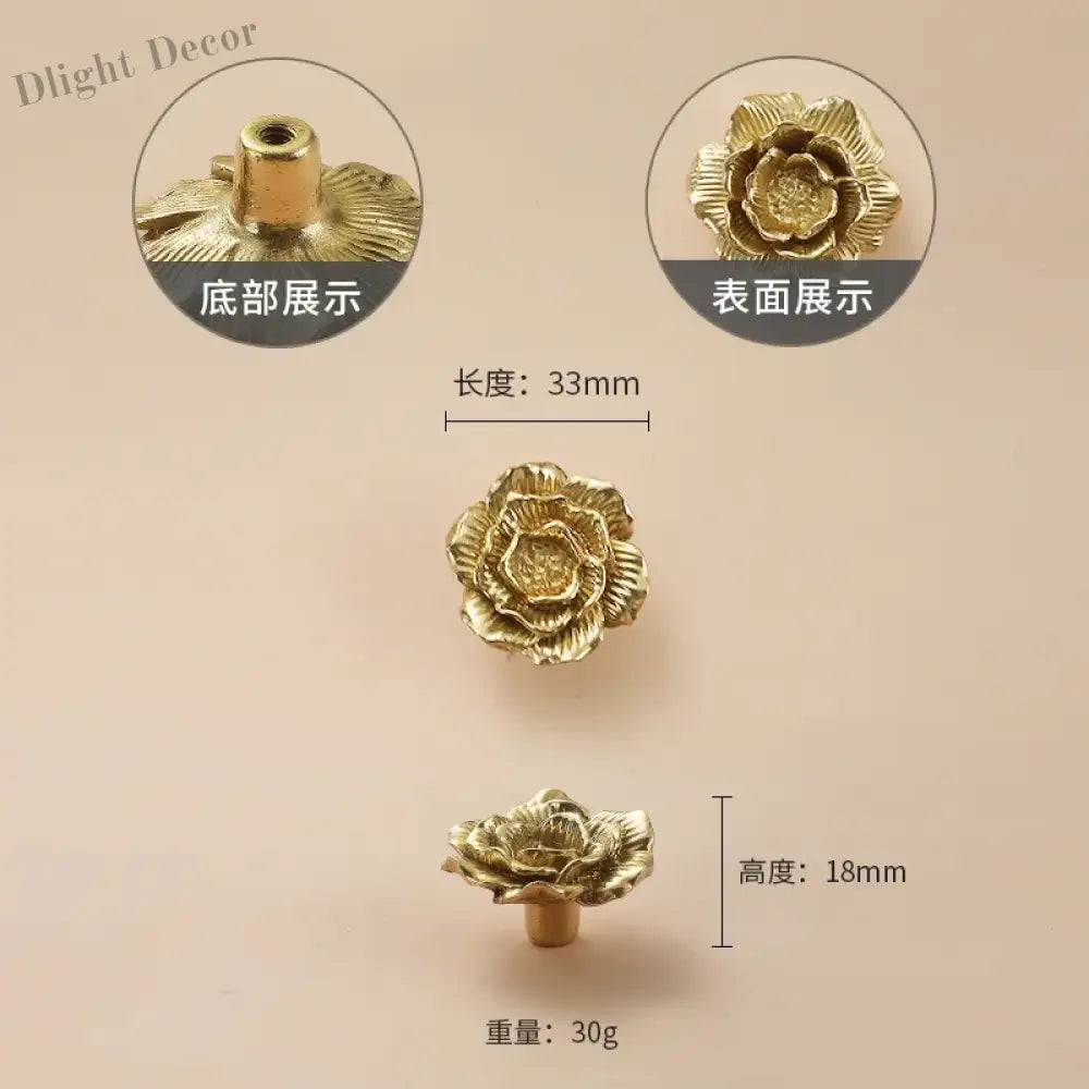 Luxury Brass Flower and Leaf Cabinet Handles – Chinese-Style Decorative Pulls for Wardrobes and Drawers 6-small / 1