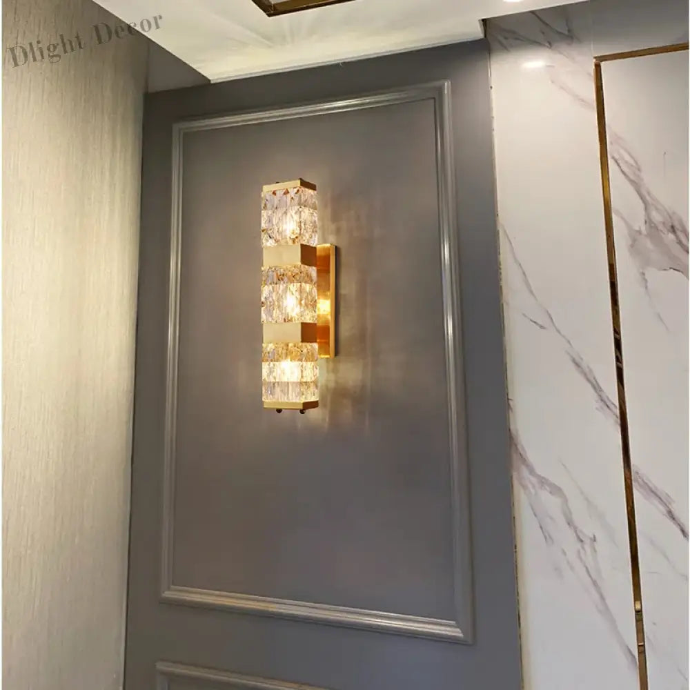 Luxury Crystal Wall Lamp - Copper Accents Long Sconce And Led Light For Elegant Living Room Decor