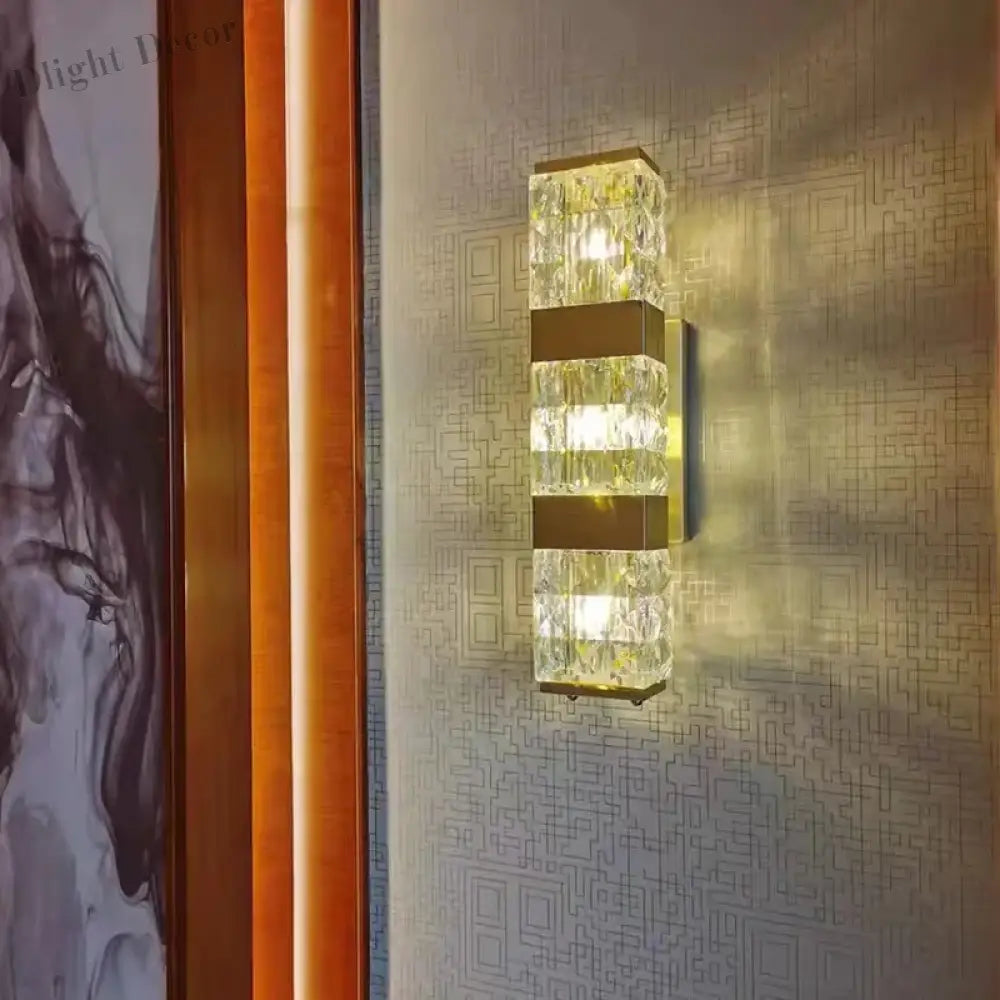 Luxury Crystal Wall Lamp - Copper Accents Long Sconce And Led Light For Elegant Living Room Decor