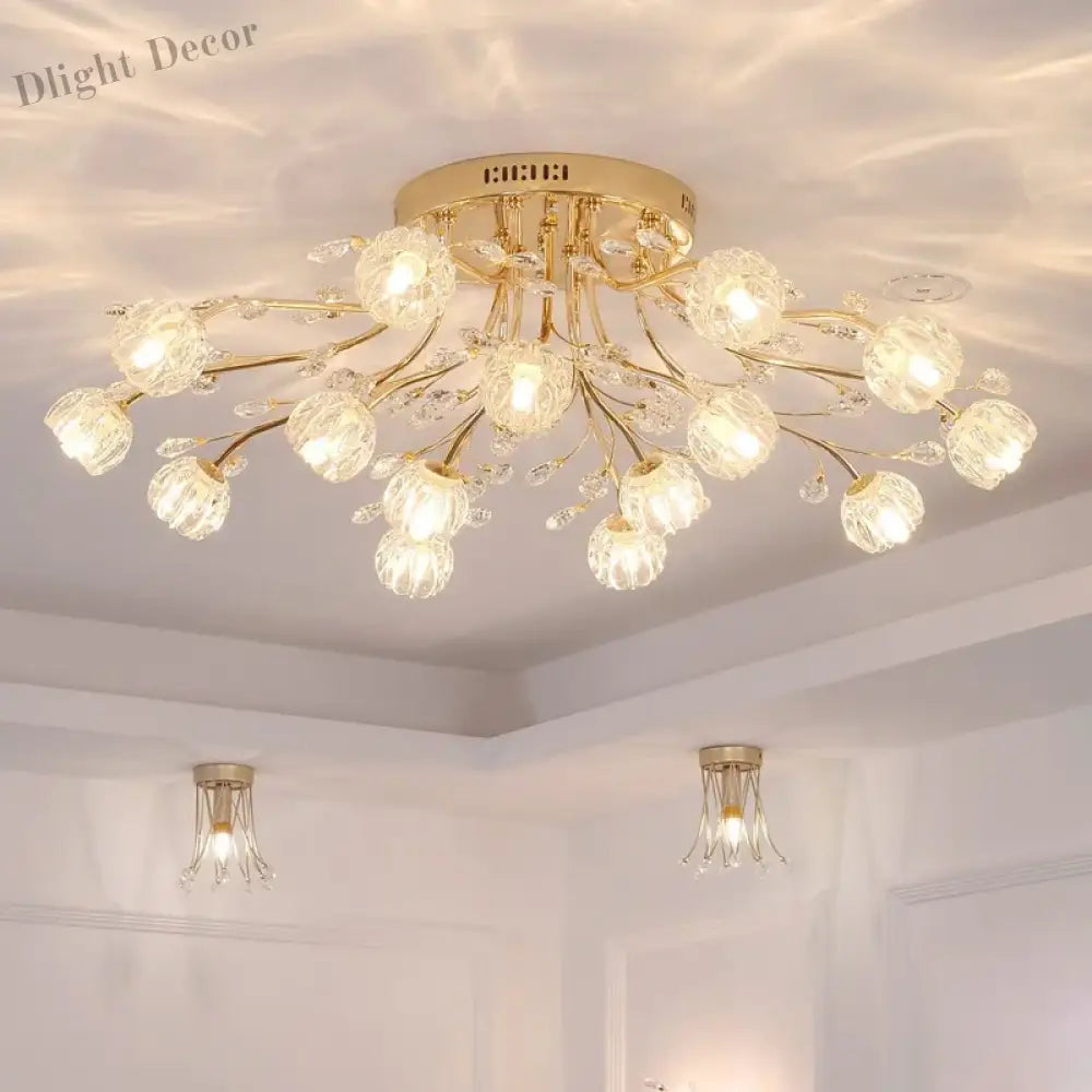 Luxury Dendritic Crystal Ceiling Lamp - Nordic Glass Flower Light Shade Led Chandelier For Bedrooms