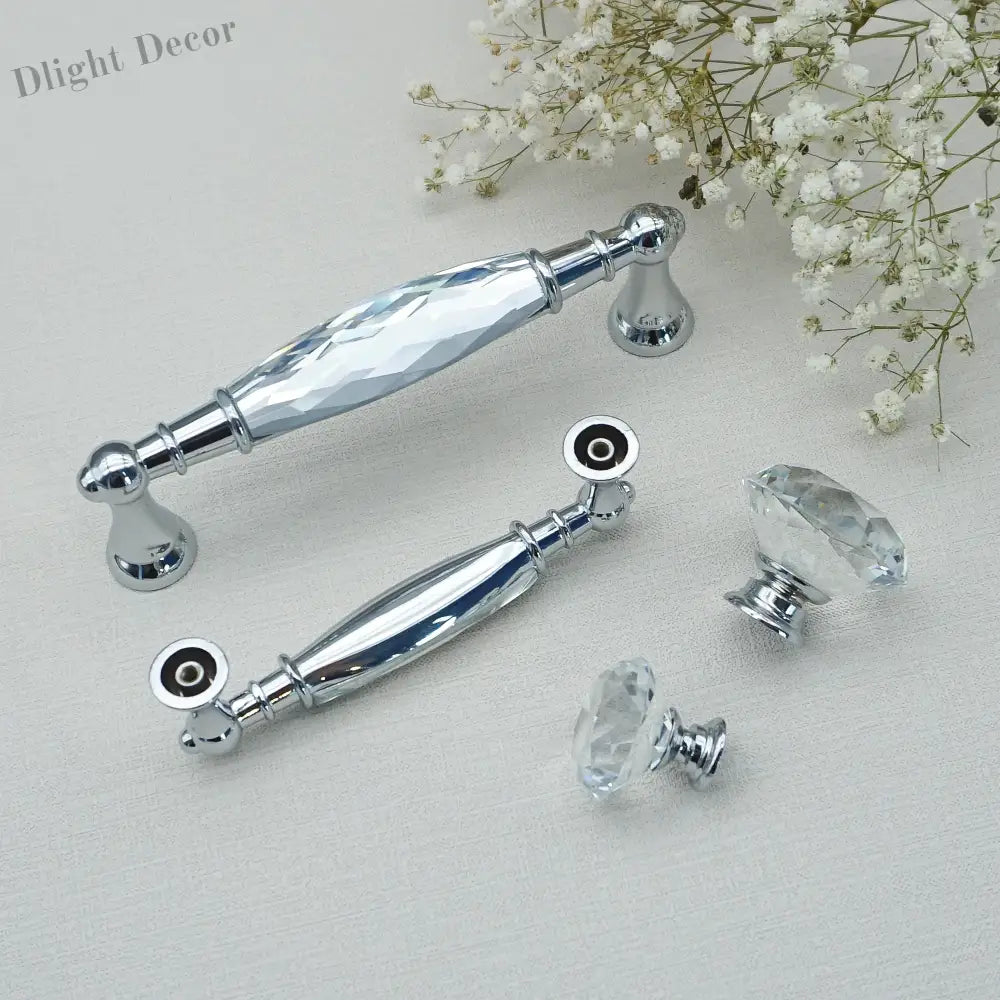 Luxury Gold Chrome Cabinet Handles – Modern Zinc Alloy and Crystal Glass Drawer Knobs for Wardrobes and Dressers Handles