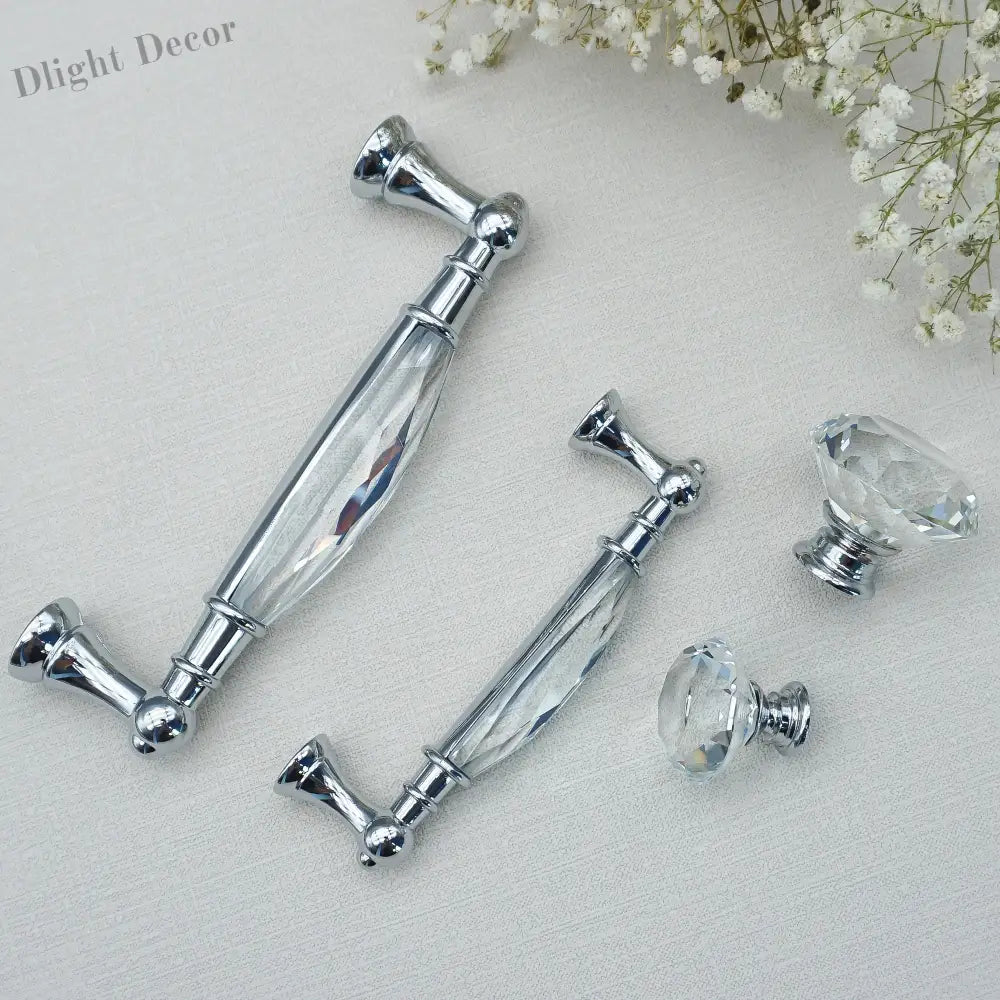 Luxury Gold Chrome Cabinet Handles – Modern Zinc Alloy and Crystal Glass Drawer Knobs for Wardrobes and Dressers Handles