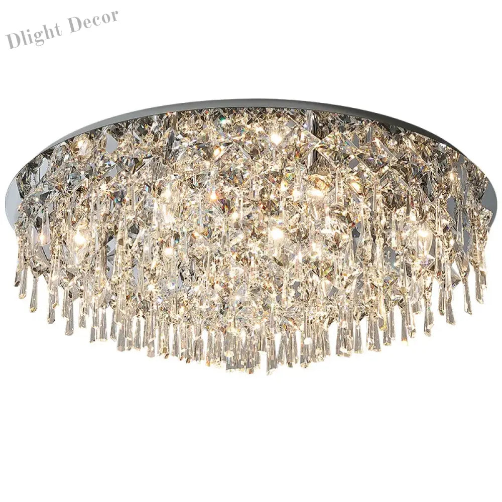 Luxury Modern K9 Crystals Ceiling Lamp - Chrome Steel Led Light For Art Deco Bedroom Lighting