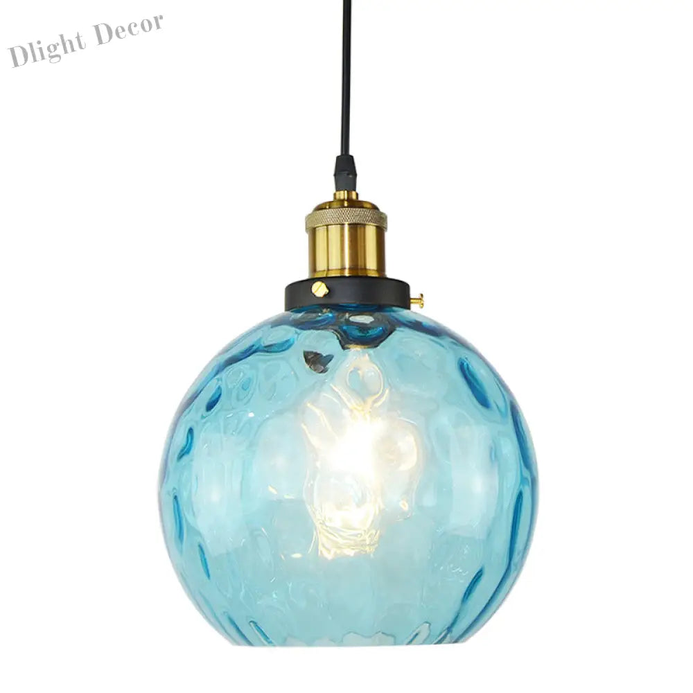 Lyla Industrial Pendant: Blue Glass & Vintage Charm