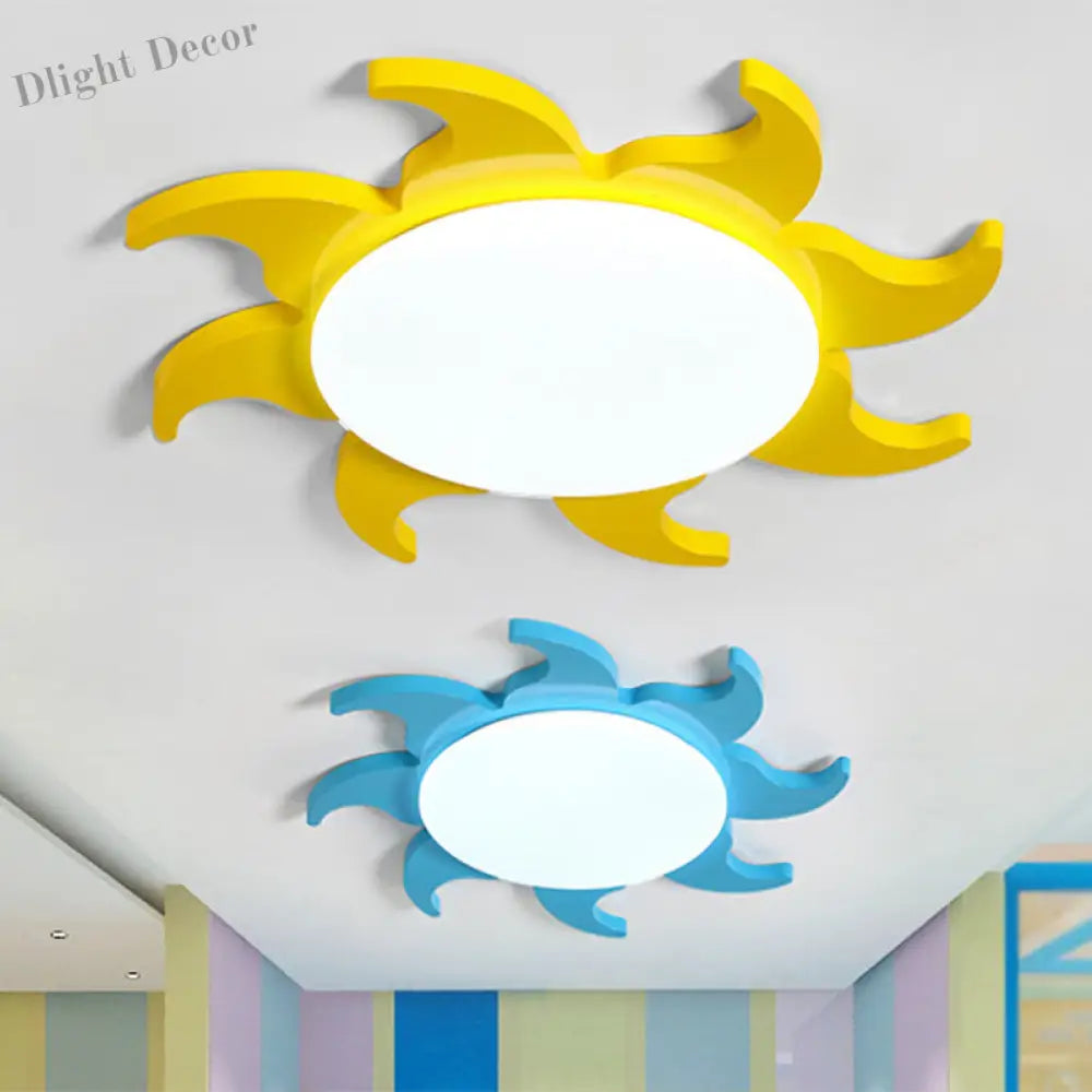 Mia Yellow Cartoon Sun Nursery Ceiling Light With Led Flush Mount