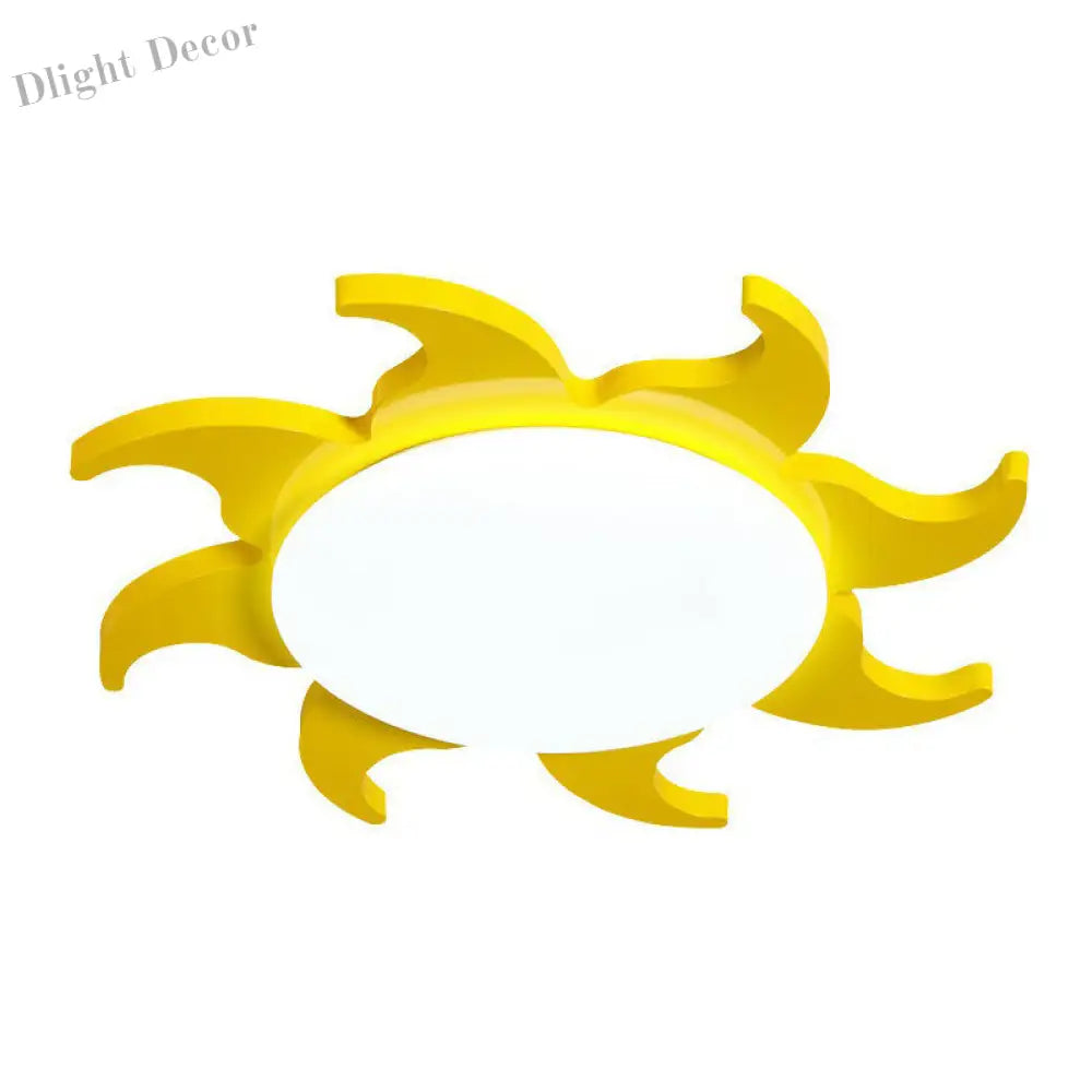 Mia Yellow Cartoon Sun Nursery Ceiling Light With Led Flush Mount