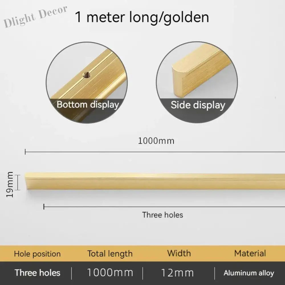 Minimalist Ultra-Long Aluminum Alloy Cabinet Handle – Modern Black and Gold Wardrobe Drawer Pull (800-1200mm) Brushed